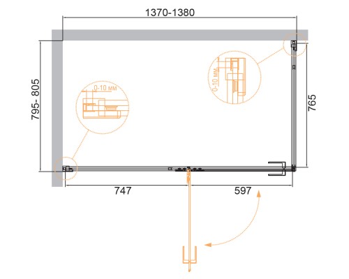 Душевой уголок Cezares Bellagio 140x80 BELLAGIO-AH-1-140/80-C-BORO Золото