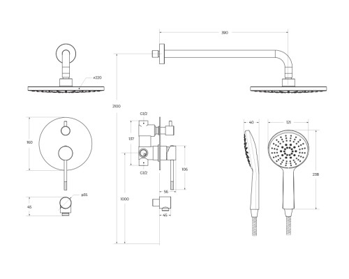 Душевая система Cezares Relax RELAX-DSET-NOP Черная матовая