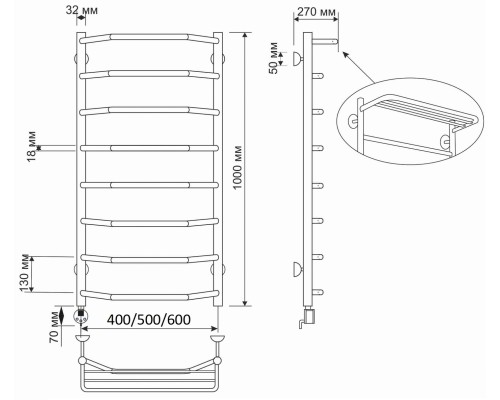 Полотенцесушитель латунный Secado Агата 3 50х100, электрический R, бронза