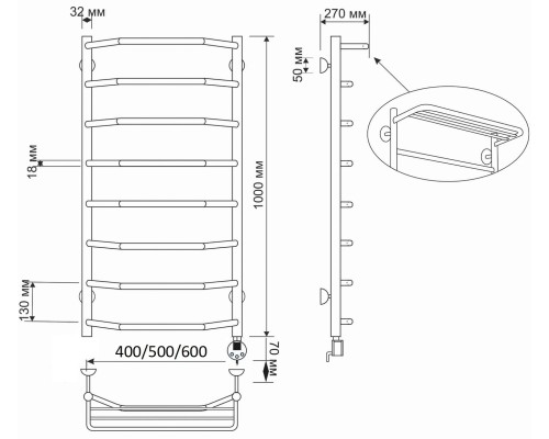 Полотенцесушитель латунный Secado Агата 3 50х100, электрический R, бронза