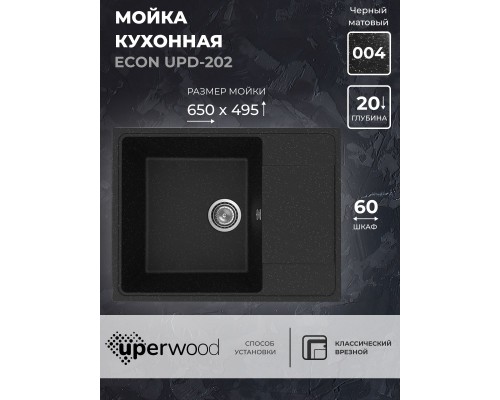 Кухонная мойка из искусственного камня Uperwood ECON UPD-202-004, черная матовая