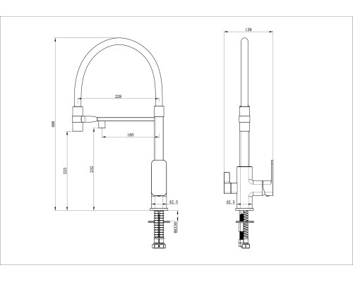 Смеситель для кухни с гибким изливом и подключением фильтра Wonzon&Woghand, Черный матовый