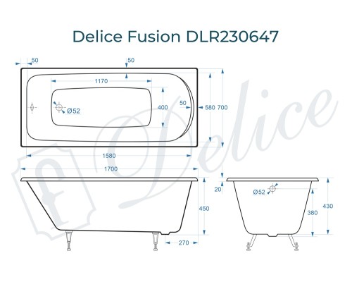 Ванна чугунная Delice Fusion 170х70