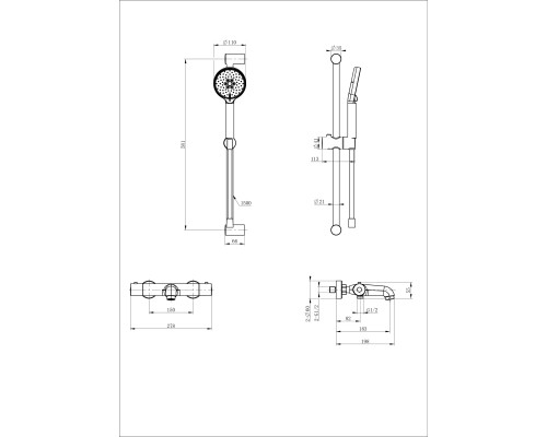 Смеситель для ванны с душевым гарнитуром и термостатом Wonzon&Woghand, Темный графит