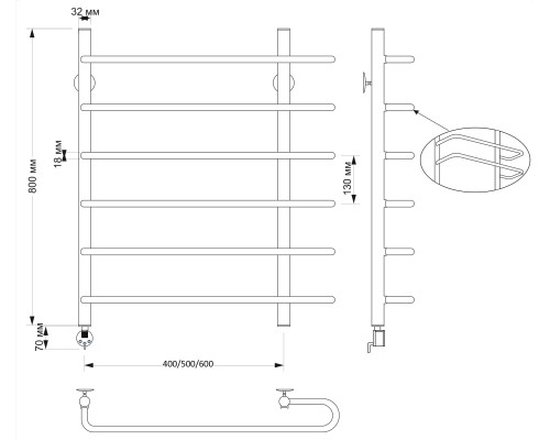 Полотенцесушитель латунный Secado Венеция 2 60х80, электрический L, бронза