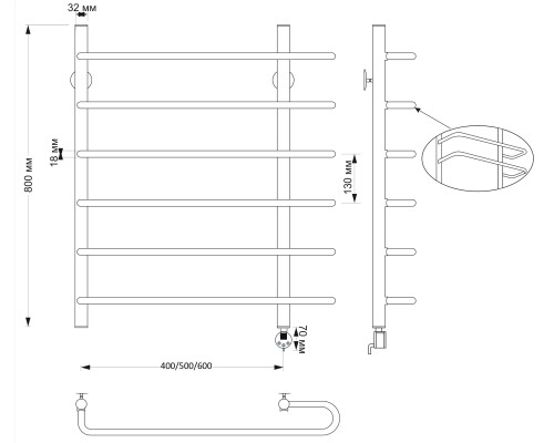 Полотенцесушитель латунный Secado Венеция 2 60х80, электрический L, бронза