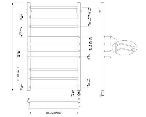 Полотенцесушитель латунный Secado Триест 40х120, электрический L, бронза