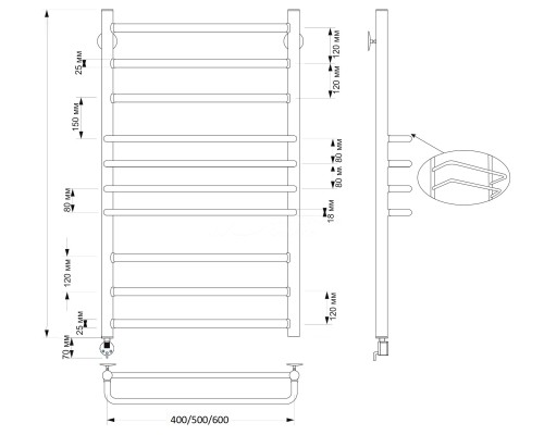 Полотенцесушитель латунный Secado Триест 40х120, электрический L, бронза