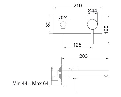 Встраиваемый в стену однорычажный смеситель для раковины AQG Stick One, хром
