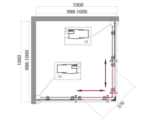 Душевой уголок BelBagno Uno 100х100 UNO-195-A-2-100-C-NERO Черный матовый