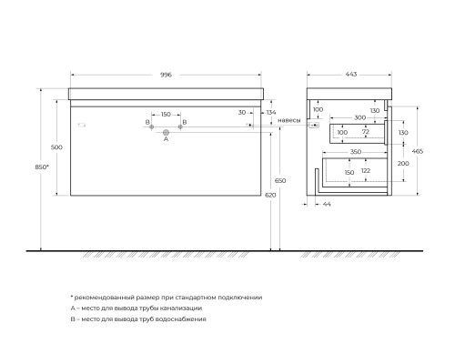 Тумба под раковину Cezares Giubileo 100 GIUBILEO-N-100-1C-SO-BORO-P подвесная Брашированное золото