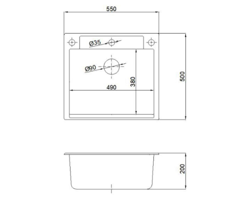 Кухонная мойка прямоугольная 550х500 Reflexion Cubi RX1555TN, олово