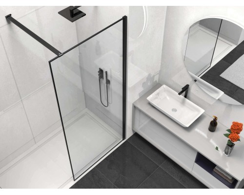 Душевая перегородка Vincea Walk-In VSW-1HS10CLB, 100x200, черный матовый, стекло прозрачное