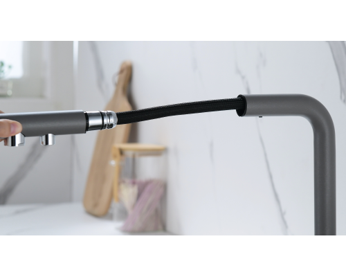 Смеситель для кухни Paulmark Serpentine Se213222-GRM Серый металлик