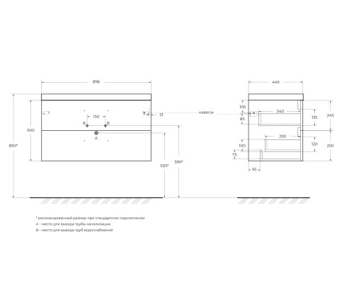 База под раковину BelBagno AURORA-900-2C-SO-BL
