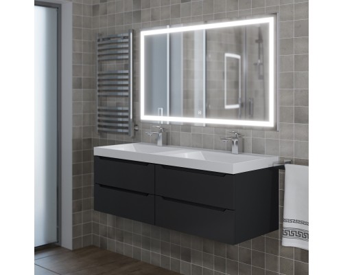 Тумба под двойную раковину подвесная Uperwood Tanos 120х45х50 см, черная матовая, 4 ящика