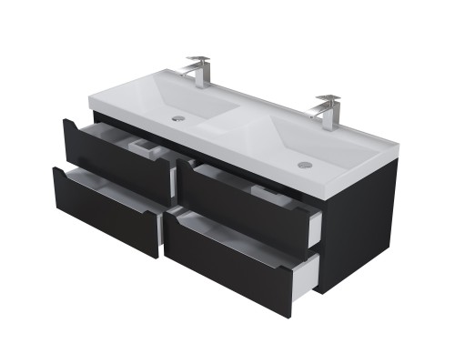 Тумба под двойную раковину подвесная Uperwood Tanos 120х45х50 см, черная матовая, 4 ящика