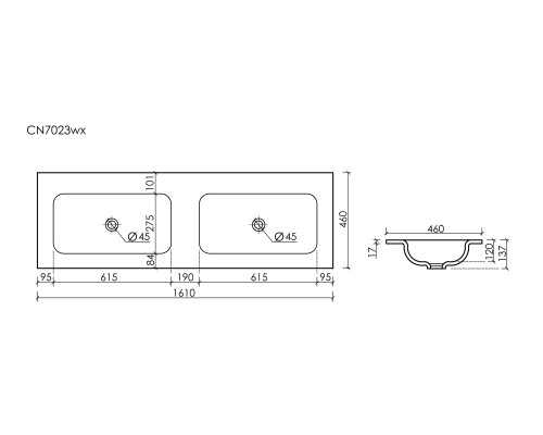Раковина-столешница Накладная Sancos Grace 161 CN7023wx Белый