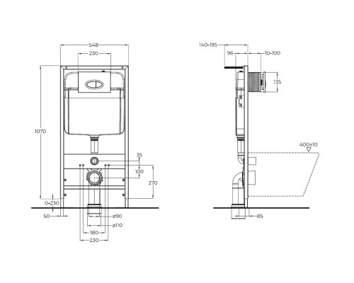 Комплект унитаза Cezares Stylus CZR-513-TH-R/CZR2316SC с инсталляцией BelBagno BB026/BB051CR с сиденьем Микролифт и клавишей смыва Хром