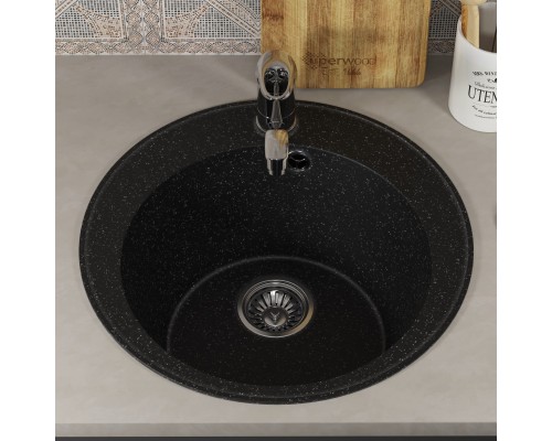 Кухонная мойка из искусственного камня Uperwood ECON UPD-405-004, круглая, черная матовая