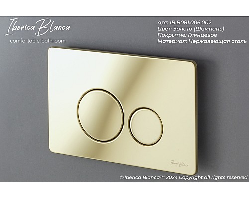 Клавиша смыва Iberica Blanca Inox-O 246x165, шампань глянцевый, нержавеющая сталь Клавиша смыва Iberica Blanca Inox-O 246x165, шампань глянцевый, нержавеющая сталь