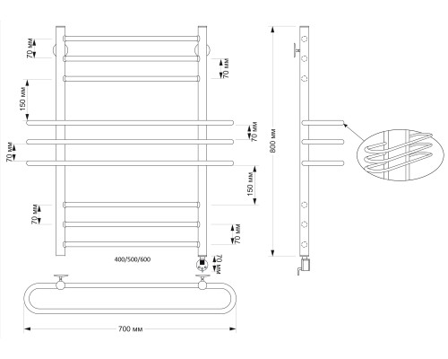 Полотенцесушитель латунный Secado Палермо 40х80, электрический L, бронза