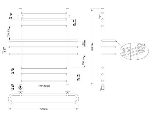 Полотенцесушитель латунный Secado Палермо 40х80, электрический L, бронза