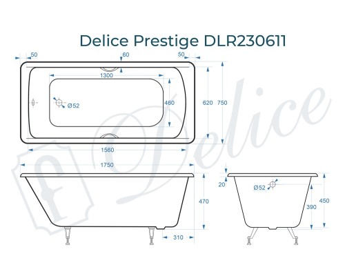 Ванна чугунная Delice Prestige 175х75