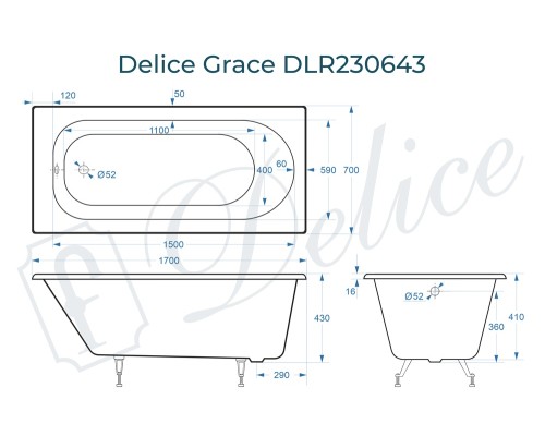 Ванна чугунная Delice Grace 170х70
