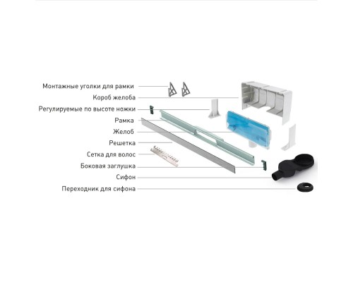 Душевой лоток BERGES WALL 1000 пристенный хром глянец боковой