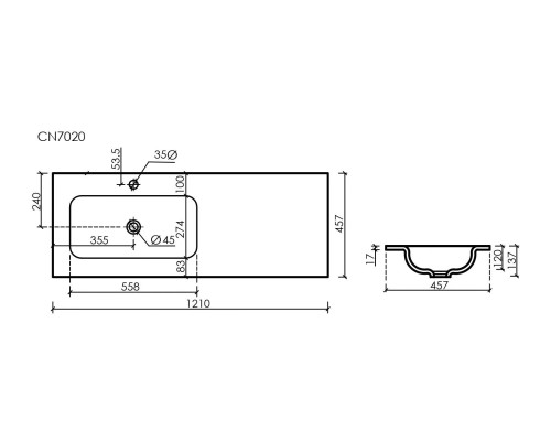 Раковина-столешница Накладная Sancos Grace 121 CN7020 Белый