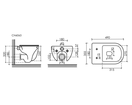 Подвесной унитаз Ceramicanova Modena Rimless серый