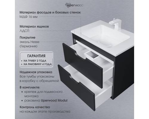Тумба с раковиной подвесная Uperwood Modul 77х45х57 см, черная матовая