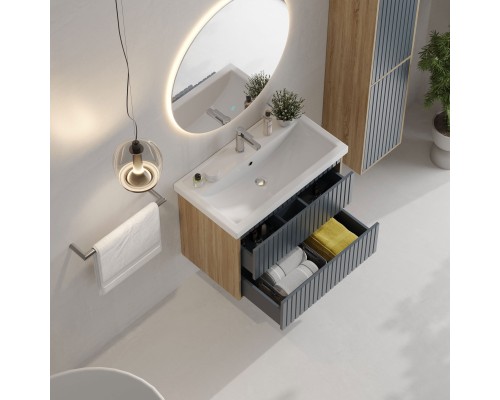 Тумба под раковину Onika Дайлер 80 подвесная белая/дуб сонома