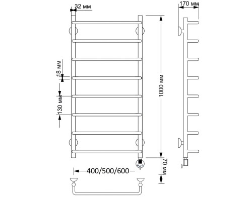 Полотенцесушитель латунный Secado Мерида 1 40х100, электрический L, бронза