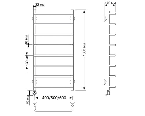 Полотенцесушитель латунный Secado Мерида 1 40х100, электрический L, бронза