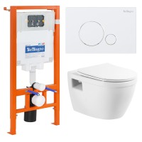 Комплект унитаза с инсталляцией BelBagno Loto BB070CHR/SC/BB002-80/BB014-SR-BIANCO с сиденьем Микролифт и Белой клавишей смыва