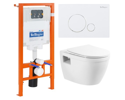 Комплект унитаза с инсталляцией BelBagno Loto BB070CHR/SC/BB002-80/BB014-SR-BIANCO с сиденьем Микролифт и Белой клавишей смыва
