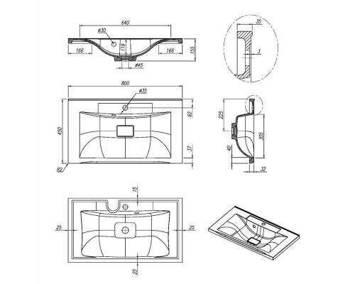 Раковина для ванной кварцевая Uperwood Elen Quartz 80х45х15,8 см, белая матовая, жасмин