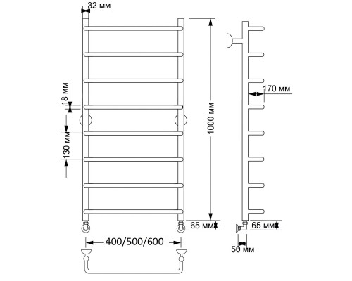 Полотенцесушитель латунный Secado Мерида 1 40х100, водяной, бронза