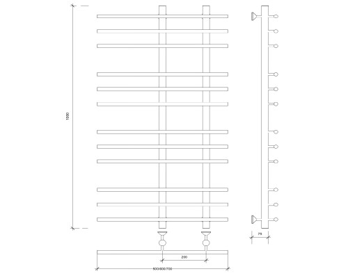 Полотенцесушитель латунный Secado Турин 3 100х20х50, водяной, бронза