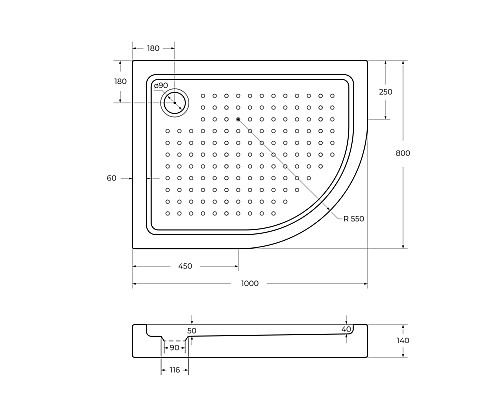 Поддон акриловый Cezares TRAY-A-RH-100/80-550-15-W-L Поддон акриловый Cezares TRAY-A-RH-100/80-550-15-W-L