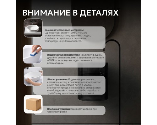 Раковина подвесная прозрачная ABBER Kristall черная