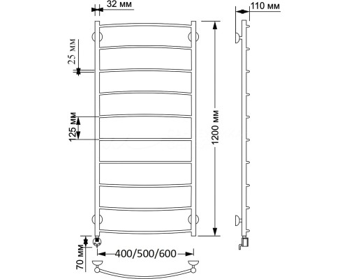 Полотенцесушитель латунный Secado Милан 1 плюс 50х120, электрический R, бронза