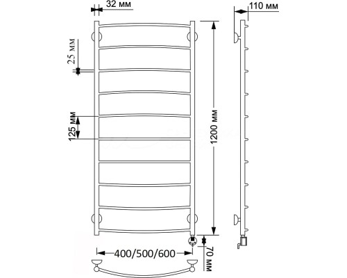 Полотенцесушитель латунный Secado Милан 1 плюс 50х120, электрический R, бронза