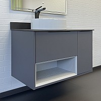 Тумба с раковиной Comforty Джанкой 90 антрацит с черной столешницей и раковиной 9111