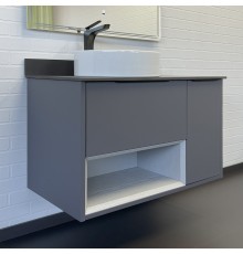 Тумба с раковиной Comforty Джанкой 90 антрацит с черной столешницей и раковиной 9111