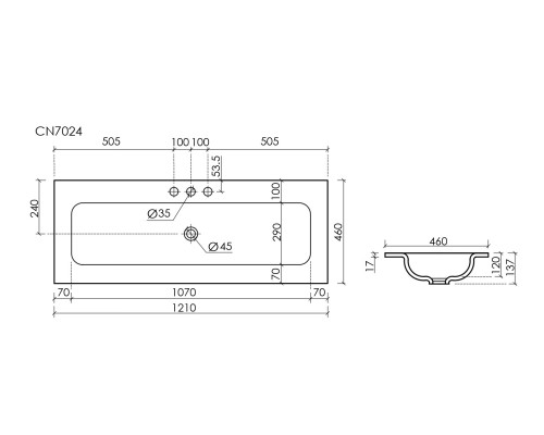 Раковина-столешница Накладная Sancos Grace 121 CN7024 Белый
