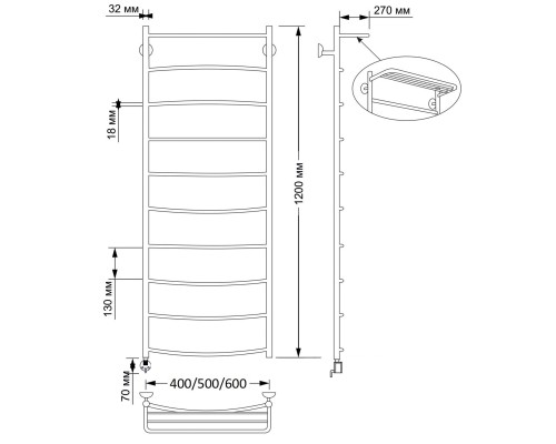 Полотенцесушитель латунный Secado Милан 4 40х120, электрический R, бронза