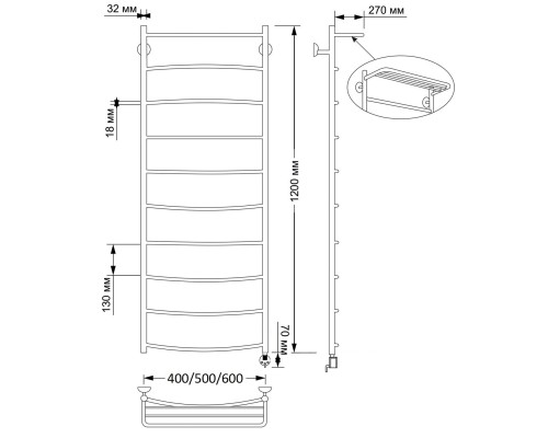 Полотенцесушитель латунный Secado Милан 4 40х120, электрический R, бронза